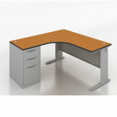 desk with locked filing cabinet